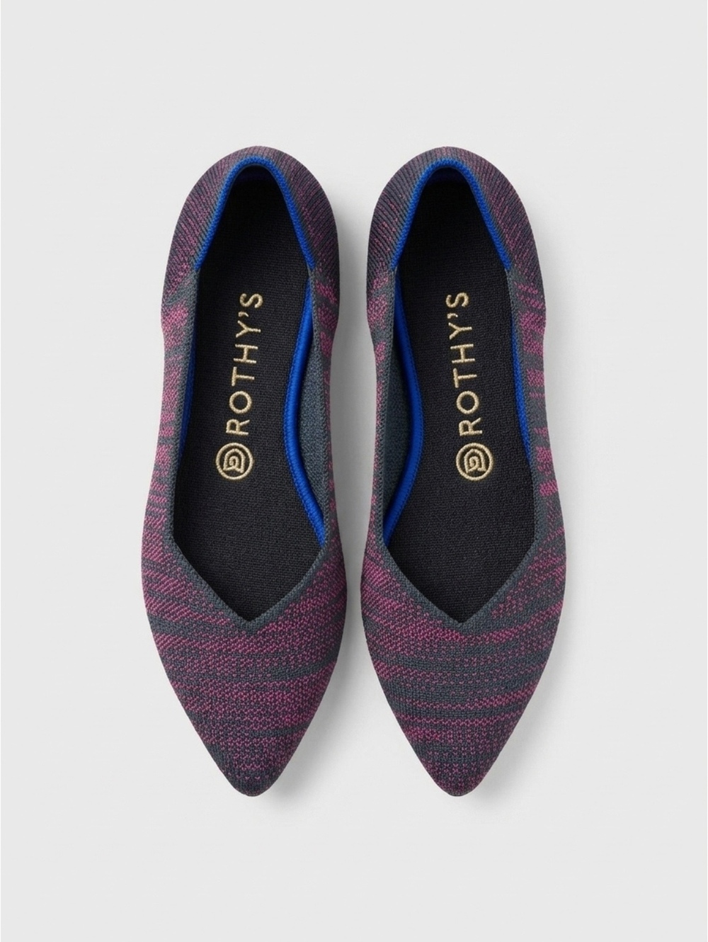 Rothy's Pointed Toe Flats in Navy and Burgundy Knit Size 8